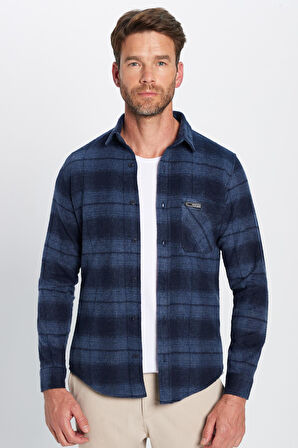Erkek Slim Fit Dar Kesim Oduncu Tek Cep Kareli Kışlık Gömlek