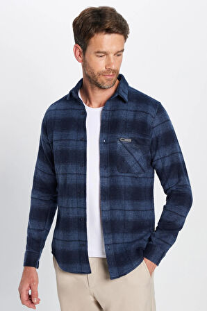 Erkek Slim Fit Dar Kesim Oduncu Tek Cep Kareli Kışlık Gömlek