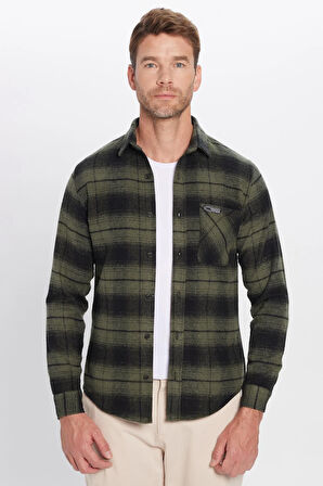 Erkek Slim Fit Dar Kesim Oduncu Tek Cepli Kareli Kışlık Gömlek
