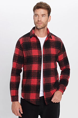 Erkek Slim Fit Dar Kesim Oduncu Kareli Kışlık Gömlek