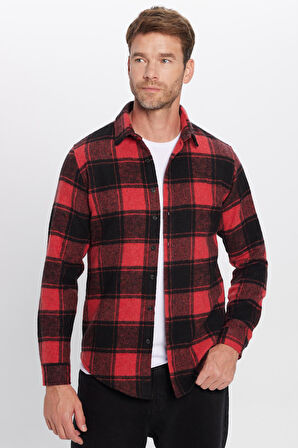 Erkek Slim Fit Dar Kesim Oduncu Kareli Kışlık Gömlek