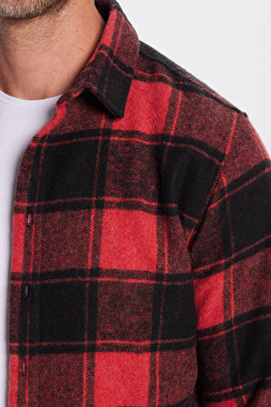 Erkek Slim Fit Dar Kesim Oduncu Kareli Kışlık Gömlek