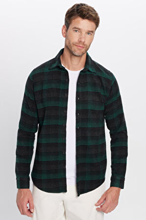 Erkek Slim Fit Dar Kesim Oduncu Kareli Kışlık Gömlek