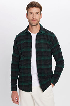 Erkek Slim Fit Dar Kesim Oduncu Kareli Kışlık Gömlek