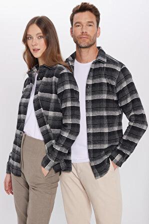 Unisex Slim Fit Dar Kesim Oduncu Kareli Kışlık Gömlek