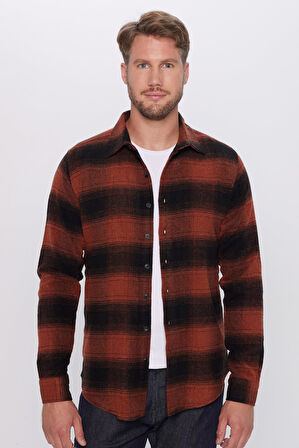 Erkek Slim Fit Dar Kesim Oduncu Kareli Kışlık Gömlek