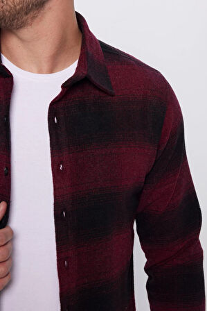 Erkek Slim Fit Dar Kesim Oduncu Kareli Kışlık Gömlek