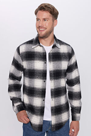 Erkek Slim Fit Dar Kesim Oduncu Kareli Kışlık Gömlek