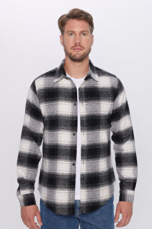 Erkek Slim Fit Dar Kesim Oduncu Kareli Kışlık Gömlek