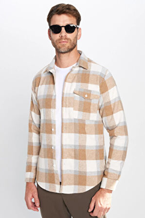 Erkek Slim Fit Dar Kesim Oduncu Tek Cepli Kareli Kışlık Gömlek