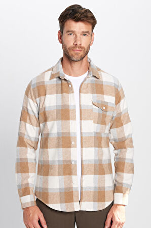 Erkek Slim Fit Dar Kesim Oduncu Tek Cepli Kareli Kışlık Gömlek