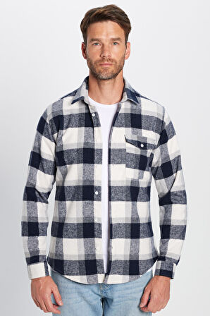 Erkek Slim Fit Dar Kesim Oduncu Tek Cepli Kareli Kışlık Gömlek