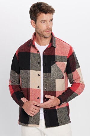 Erkek Relax Fit Rahat Kesim Tek Cepli Kareli Kışlık Oduncu Gömlek