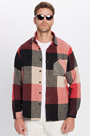 Erkek Relax Fit Rahat Kesim Tek Cepli Kareli Kışlık Oduncu Gömlek