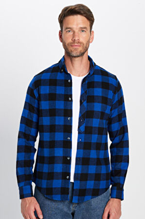 Erkek Slim Fit Dar Kesim Oduncu Düğmeli Yaka Kareli Kışlık Gömlek