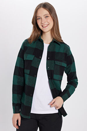 Unisex Slim Fit Dar Kesim Oduncu Çift Cep Kapaklı Kareli Kışlık Gömlek