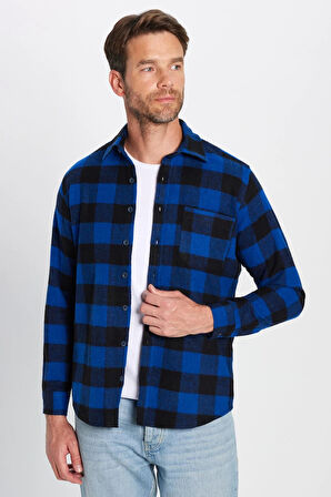 Erkek Regular Fit Klasik Kesim Oduncu Tek Cepli Kareli Kışlık Gömlek