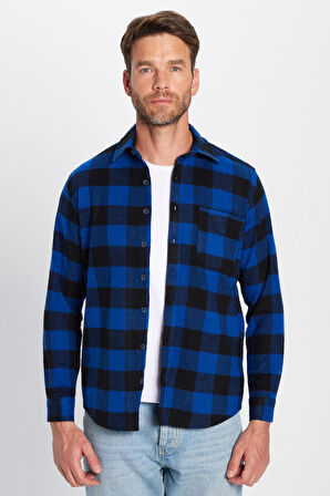 Erkek Regular Fit Klasik Kesim Oduncu Tek Cepli Kareli Kışlık Gömlek