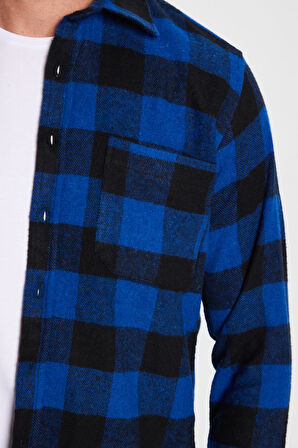 Erkek Regular Fit Klasik Kesim Oduncu Tek Cepli Kareli Kışlık Gömlek