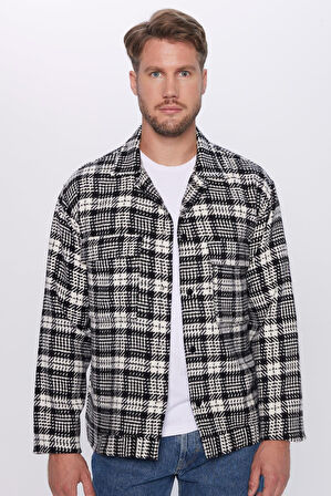 Erkek Relax Fit Rahat Kesim Çıtçıtlı Çift Cepli Kareli Kışlık Apaş Yaka Mont Gömlek