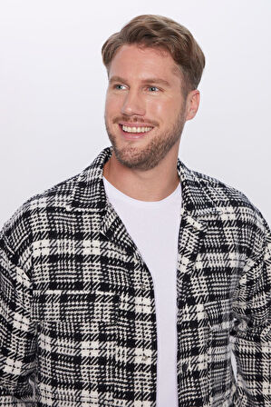 Erkek Relax Fit Rahat Kesim Çıtçıtlı Çift Cepli Kareli Kışlık Apaş Yaka Mont Gömlek