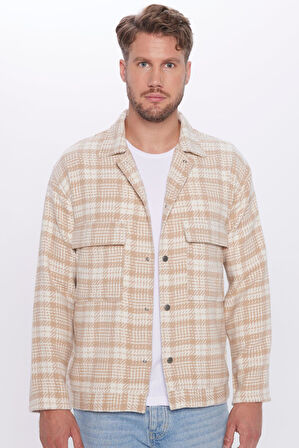 Erkek Relax Fit Rahat Kesim Çıtçıtlı Çift Cepli Kareli Kışlık Apaş Yaka Mont Gömlek