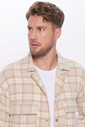 Erkek Relax Fit Rahat Kesim Çıtçıtlı Çift Cepli Kareli Kışlık Apaş Yaka Mont Gömlek