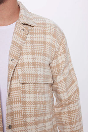 Erkek Relax Fit Rahat Kesim Çıtçıtlı Çift Cepli Kareli Kışlık Apaş Yaka Mont Gömlek