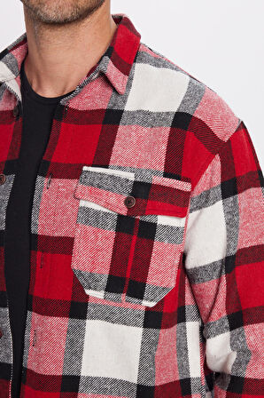 Erkek Relax Fit Rahat Kesim Oduncu Çift Cep Düğmeli Kareli Kışlık Gömlek