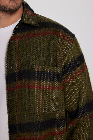 Erkek Relax Fit Rahat Kesim Tek Cepli Kareli Kışlık Oduncu Gömlek