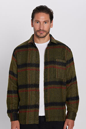 Erkek Relax Fit Rahat Kesim Tek Cepli Kareli Kışlık Oduncu Gömlek