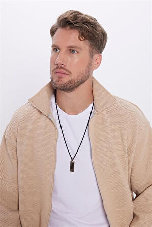 Unisex Relax Fit Rahat Kesim Örme Fermuarlı Çift Cepli Bej Kışlık Gömlek