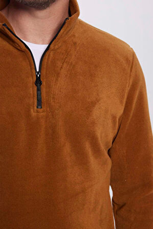 Unisex Standart Fit Rahat Kesim Tüylenme Yapmayan Soğuk Geçirmez Kiremit Renk Polar Sweatshirt