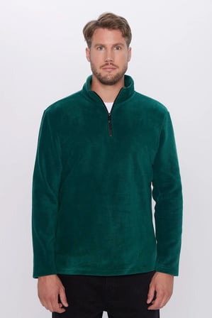 Unisex Standart Fit Rahat Kesim Tüylenme Yapmayan Soğuk Geçirmez Yeşil Dik Yaka Polar Sweatshirt