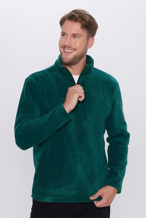 Unisex Standart Fit Rahat Kesim Tüylenme Yapmayan Soğuk Geçirmez Yeşil Dik Yaka Polar Sweatshirt