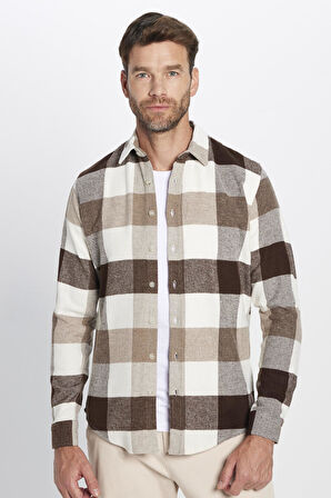 Erkek Slim Fit Dar Kesim Oduncu Kareli Kışlık Gömlek