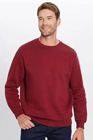 Unisex Oversize Geniş Kesim Pamuklu Yumuşak Dokulu İçi Polarlı Basic Bordo Bisiklet Yaka Sweatshirt