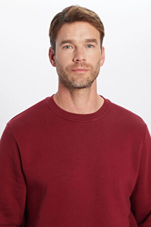 Unisex Oversize Geniş Kesim Pamuklu Yumuşak Dokulu İçi Polarlı Basic Bordo Bisiklet Yaka Sweatshirt