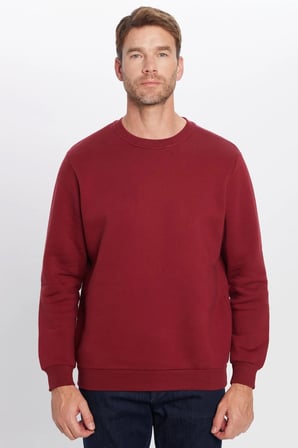 Unisex Relax Fit Rahat Kesim Pamuklu 3 İplik İçi Polarlı Basic Bordo Bisiklet Yaka Sweatshirt