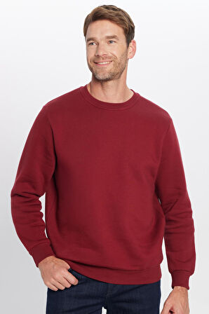 Unisex Oversize Geniş Kesim Pamuklu Yumuşak Dokulu İçi Polarlı Basic Bordo Bisiklet Yaka Sweatshirt