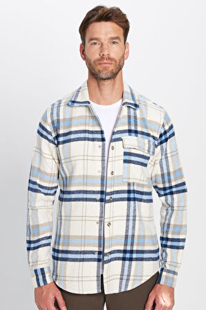 Slim Fit Kapaklı Tek Cep Çıtçıtlı Düğme Kareli Oduncu Erkek Gömlek