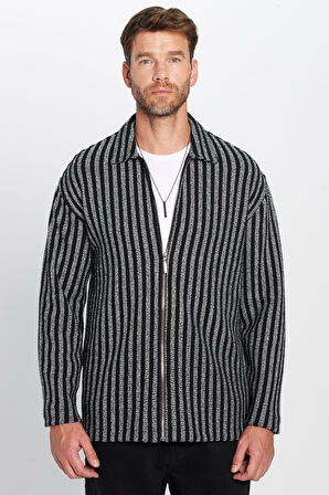 Erkek Relax Fit Rahat Kesim Oduncu Apaş Yaka Fermuarlı Kışlık Gömlek