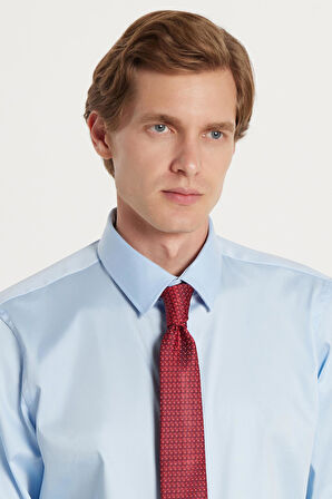 Erkek Slim Fit  Premium Likralı Pamuk Saten Açık Mavi Gömlek