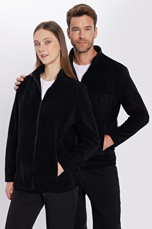 Unisex Siyah Anti-pilling Tüylenme Yapmayan Standart Fit Tam Fermuarlı Soğuk Geçirmez Polar Hırka