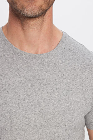 Erkek Slim Fit Dar Kesim Pamuklu Yumuşak Doku Likralı Esnek Kumaş Basic Gri Bisiklet Yaka Tişört