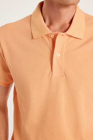 Erkek Slim Fit Dar Kesim %100 Pamuk Turuncu Polo Yaka Tişört