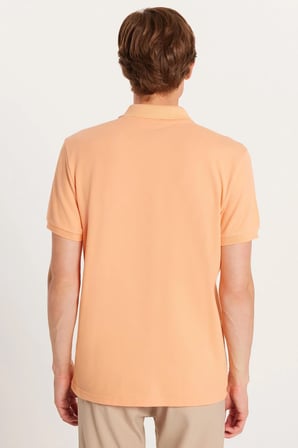 Erkek Slim Fit Dar Kesim %100 Pamuk Turuncu Polo Yaka Tişört