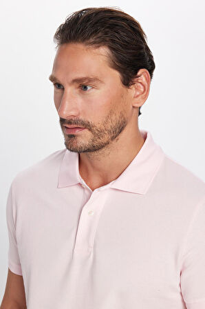 Erkek Slim Fit Dar Kesim %100 Pamuk Pembe Polo Yaka Tişört