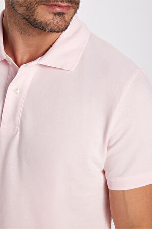 Erkek Slim Fit Dar Kesim %100 Pamuk Pembe Polo Yaka Tişört