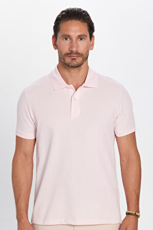Erkek Slim Fit Dar Kesim %100 Pamuk Pembe Polo Yaka Tişört